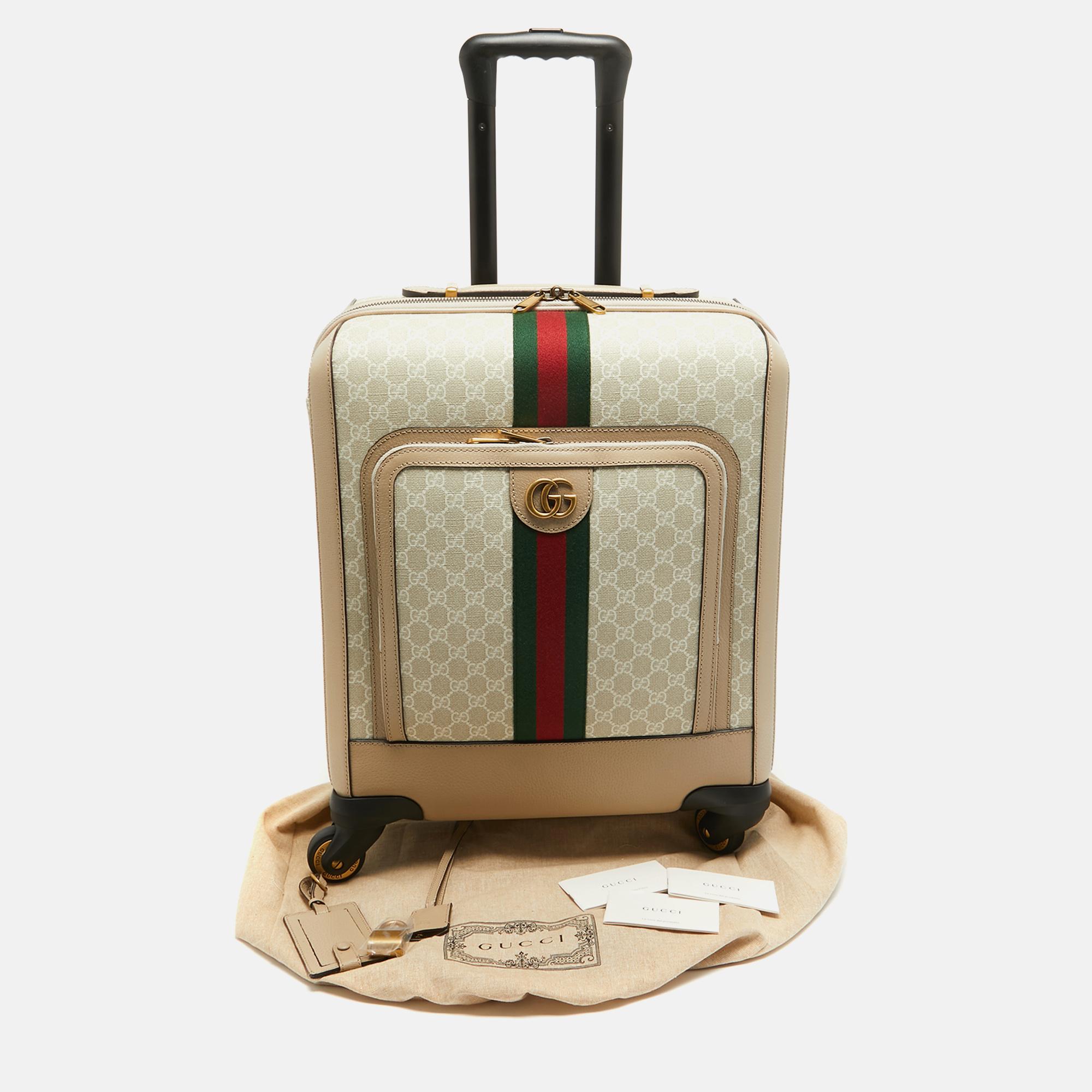 Gucci Beige GG Supreme Canvas and Leather Small Savoy Cabin Trolley 6
