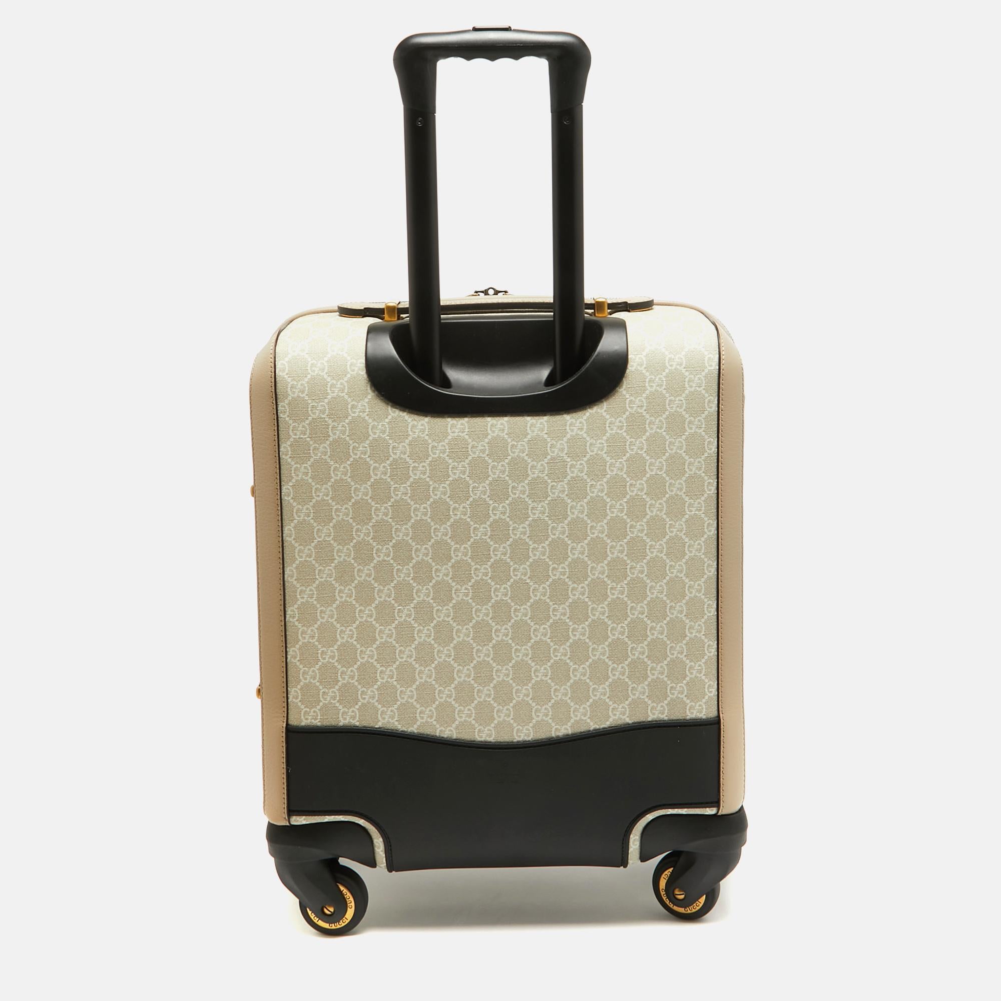 Women's Gucci Beige GG Supreme Canvas and Leather Small Savoy Cabin Trolley