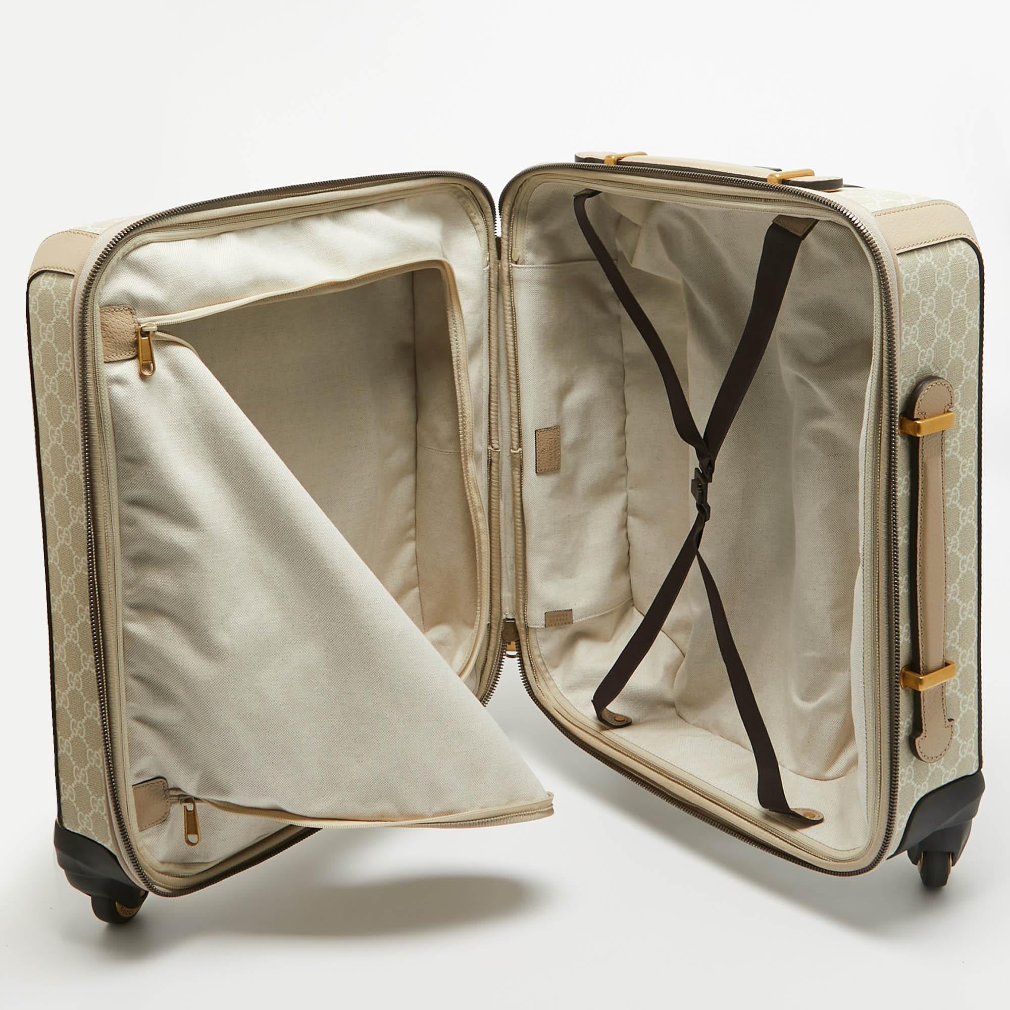 Gucci Beige GG Supreme Canvas and Leather Small Savoy Cabin Trolley 3