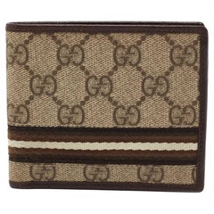 Gucci Beige GG Supreme Canvas and Leather Web Bifold Wallet