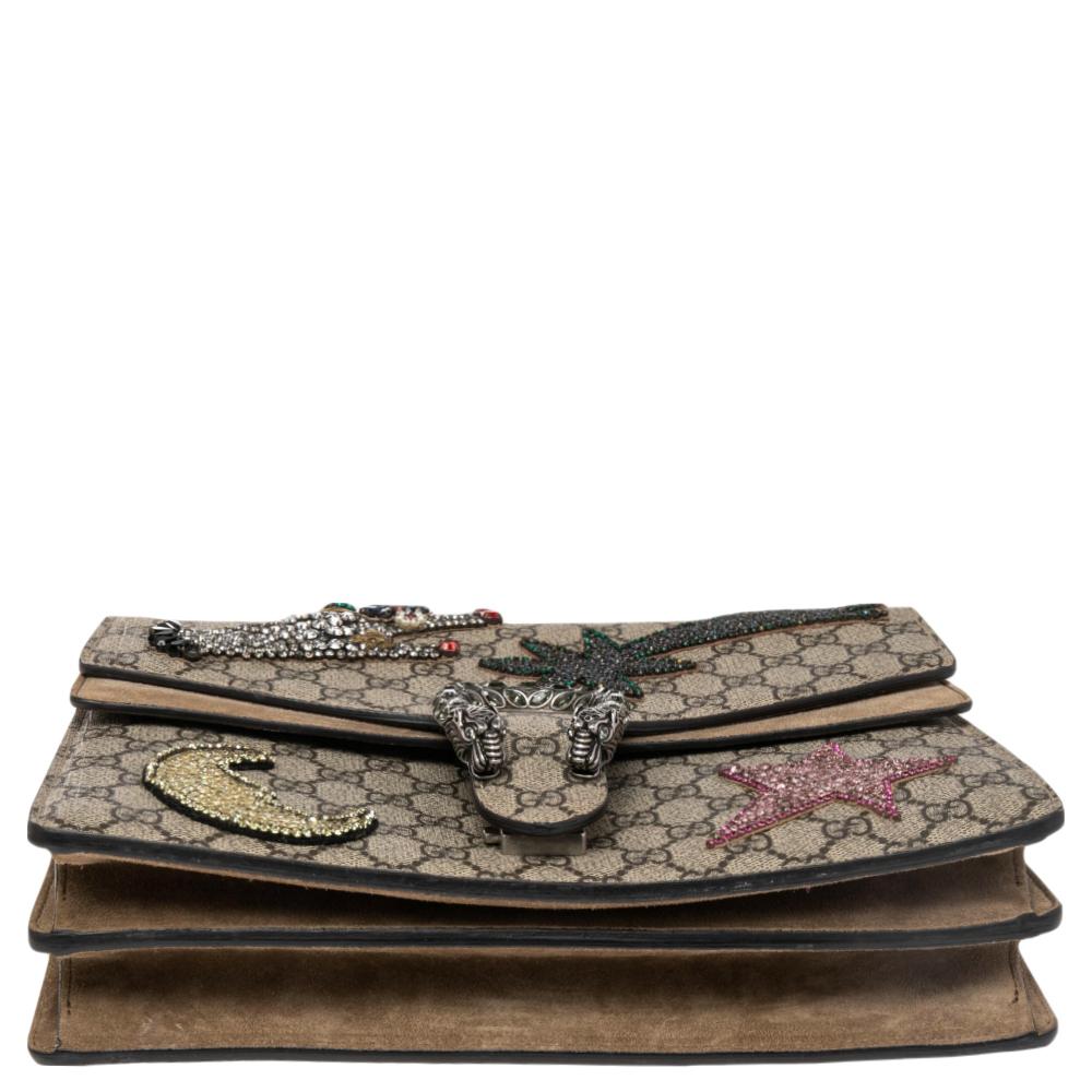 Gucci Beige GG Supreme Canvas And Suede Medium Dionysus Embellished Shoulder Bag 3