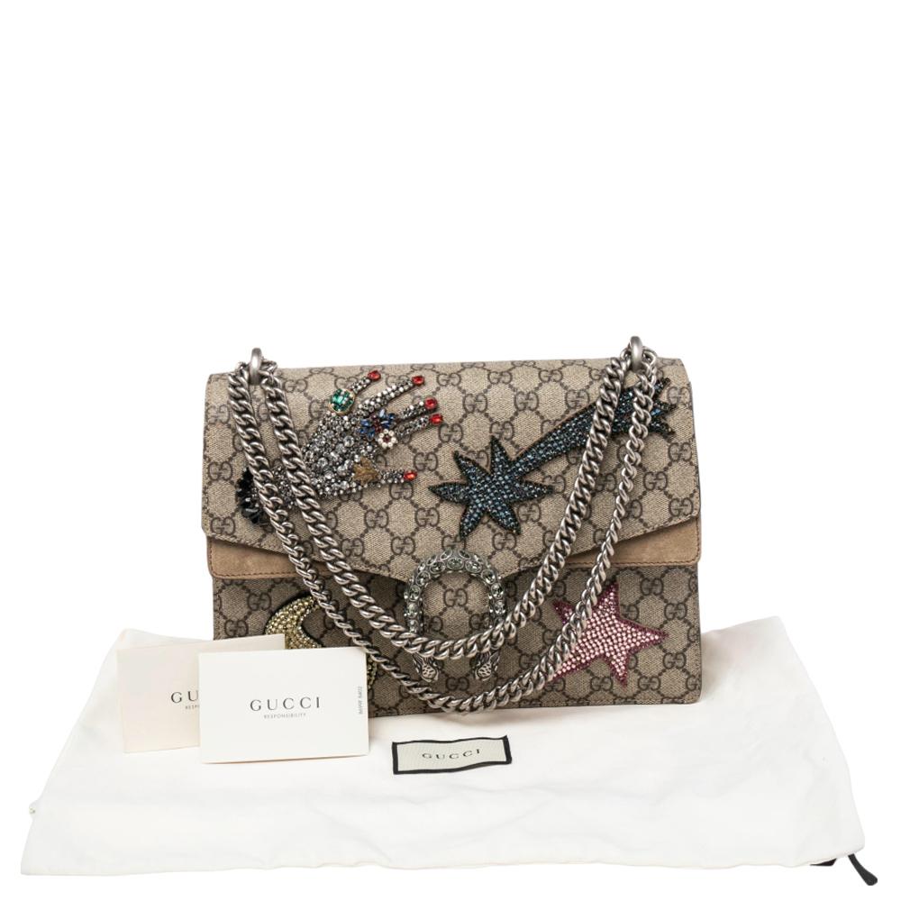 Gucci Beige GG Supreme Canvas And Suede Medium Dionysus Embellished Shoulder Bag 4