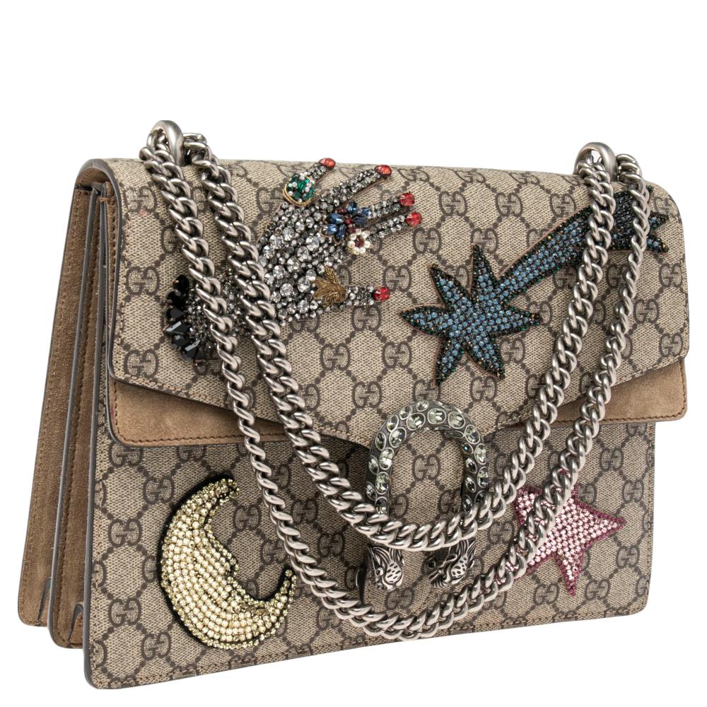 Gucci Beige GG Supreme Canvas And Suede Medium Dionysus Embellished Shoulder Bag 5