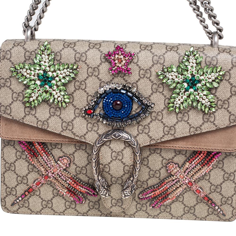 Gucci Beige GG Supreme Canvas and Suede Medium Dionysus Embellished Shoulder Bag 9
