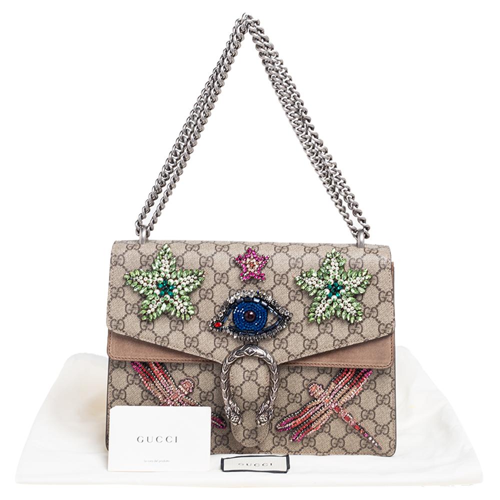 Gucci Beige GG Supreme Canvas and Suede Medium Dionysus Embellished Shoulder Bag 11