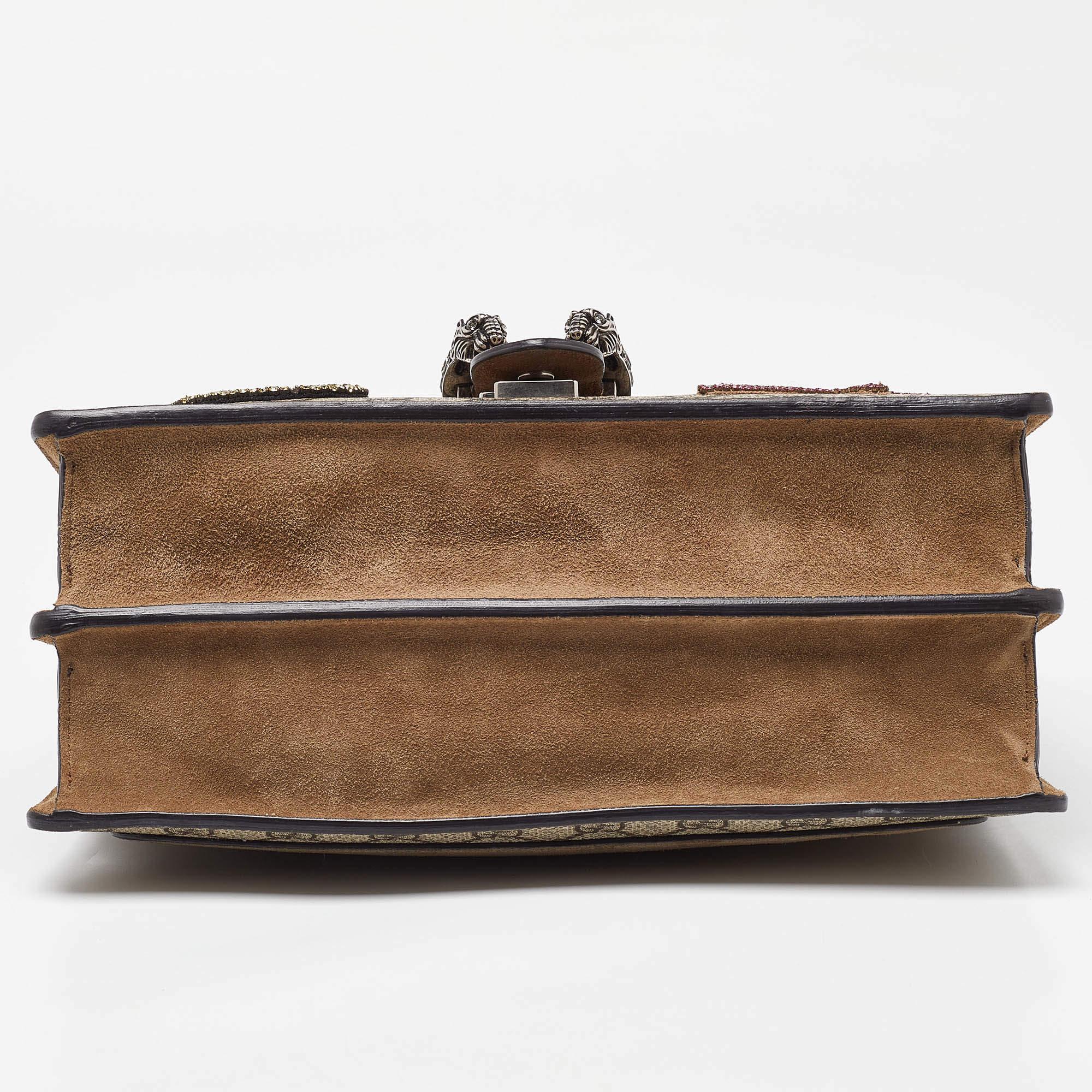 Gucci Beige GG Supreme Canvas and Suede Medium Dionysus Embellished Shoulder Bag For Sale 3