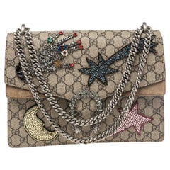 Gucci Beige GG Supreme Canvas And Suede Medium Dionysus Embellished Shoulder Bag