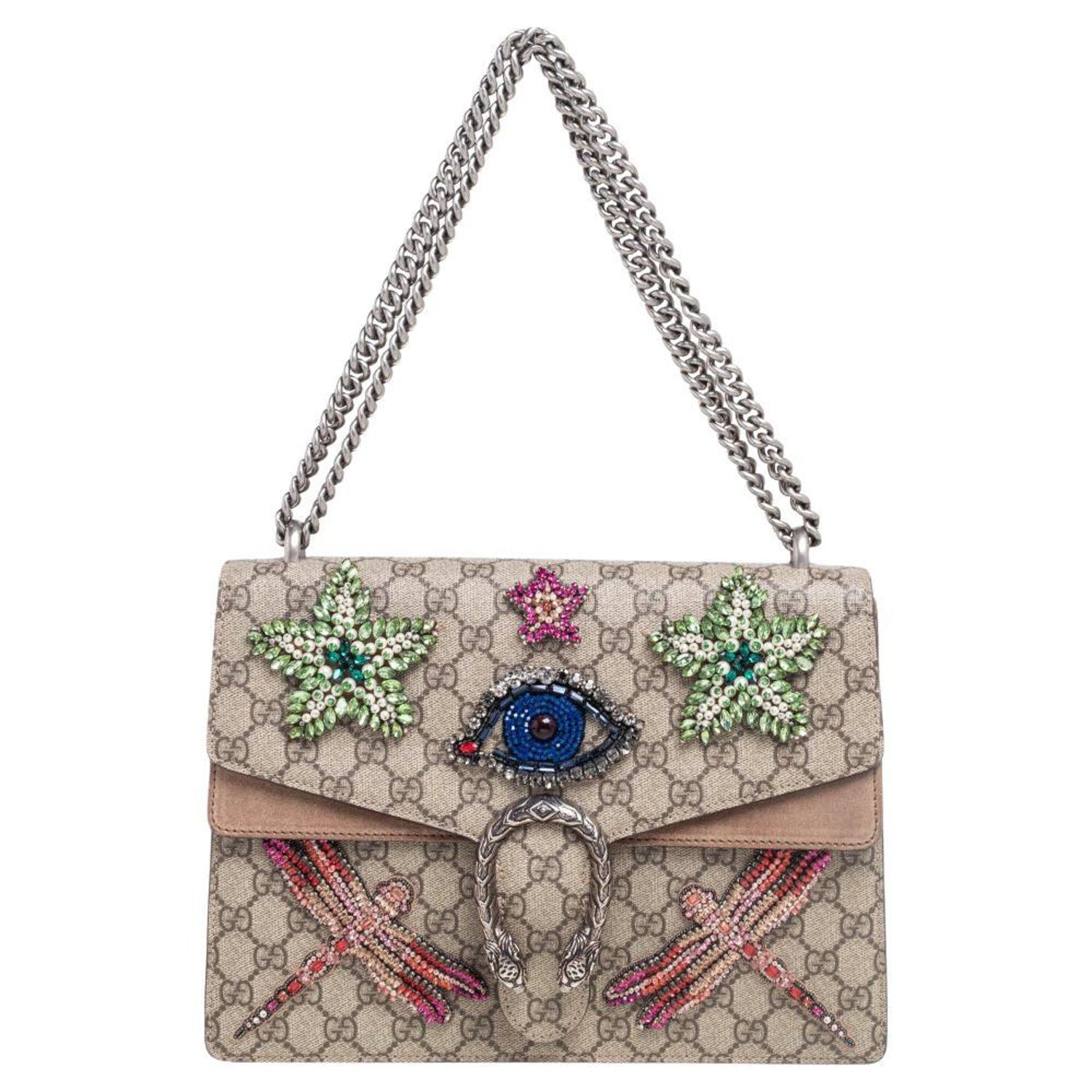 Gucci Beige GG Supreme Canvas and Suede Medium Dionysus Embellished  Shoulder Bag at 1stDibs