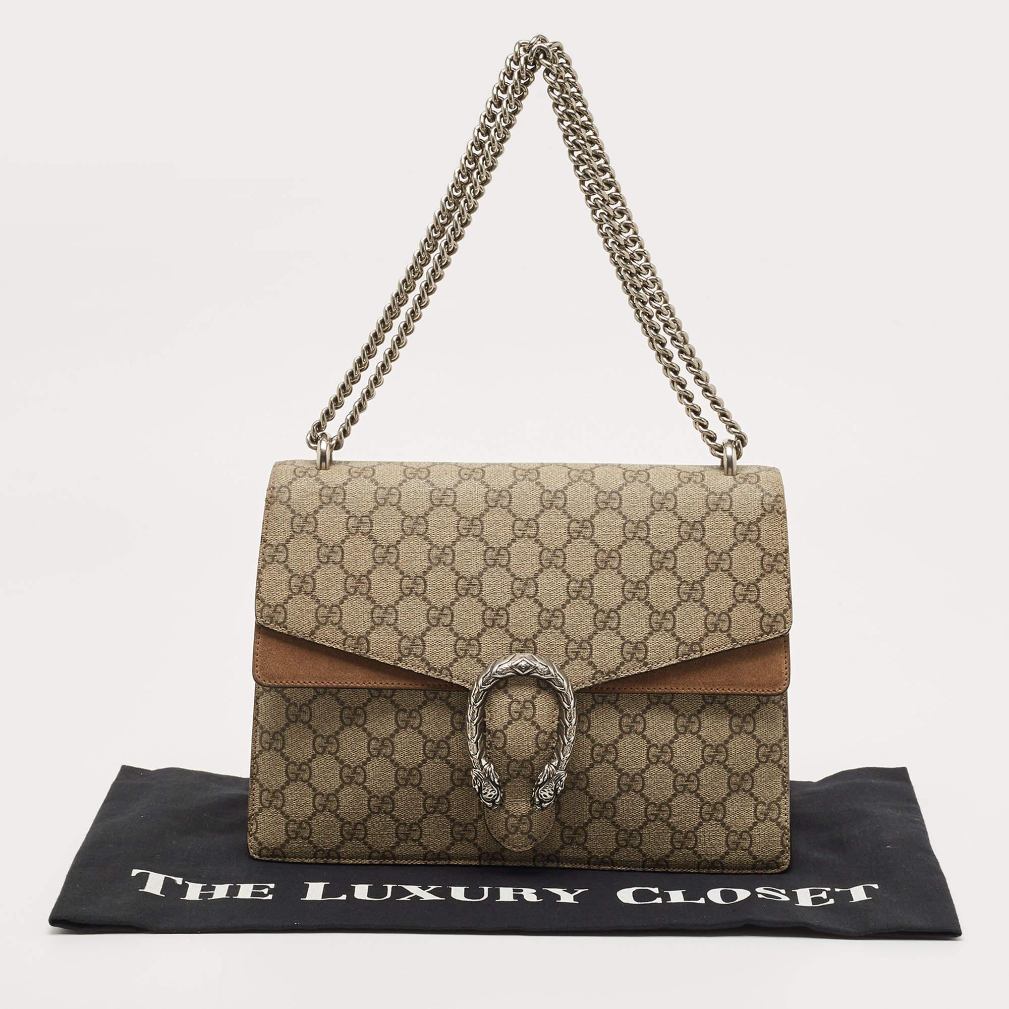 Gucci Beige GG Supreme Canvas and Suede Medium Dionysus Shoulder Bag 12