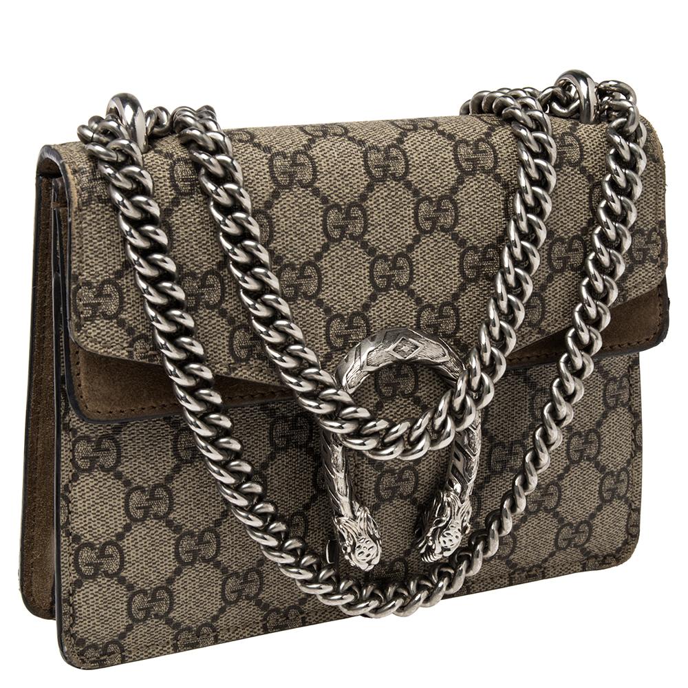 Gucci Beige GG Supreme Canvas and Suede Mini Dionysus Shoulder Bag In Fair Condition In Dubai, Al Qouz 2