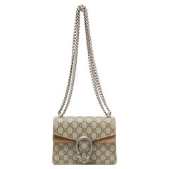 Used Gucci Beige GG Supreme Canvas and Suede Mini Dionysus Shoulder Bag