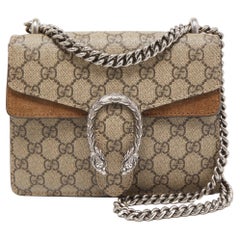 Used Gucci Beige GG Supreme Canvas and Suede Mini Dionysus Shoulder Bag