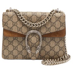 Used Gucci Beige GG Supreme Canvas and Suede Mini Dionysus Shoulder Bag