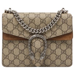 Used Gucci Beige GG Supreme Canvas and Suede Mini Dionysus Shoulder Bag