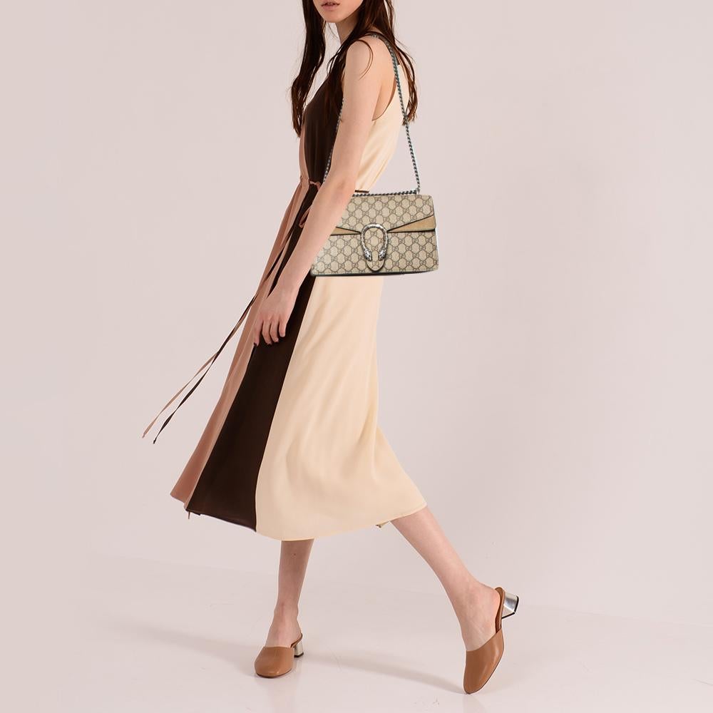 Gucci Beige GG Supreme Canvas and Suede Small Dionysus Shoulder Bag In Good Condition In Dubai, Al Qouz 2
