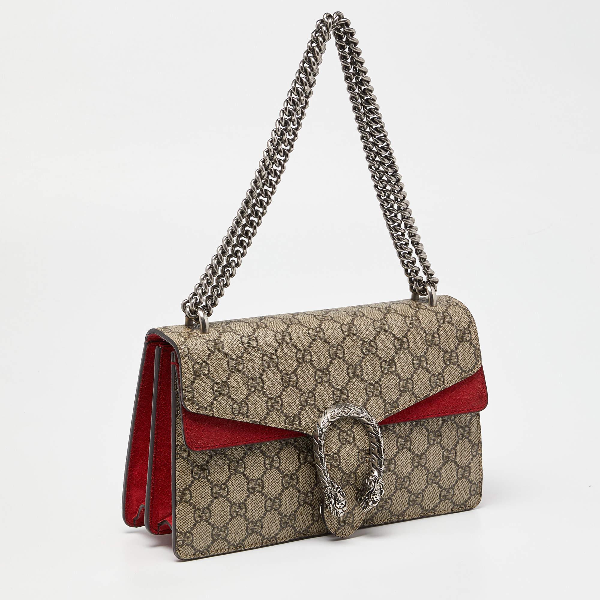 Gucci Beige GG Supreme Canvas and Suede Small Dionysus Shoulder Bag In Good Condition In Dubai, Al Qouz 2