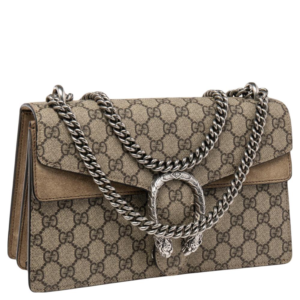 Women's Gucci Beige GG Supreme Canvas and Suede Small Dionysus Shoulder Bag