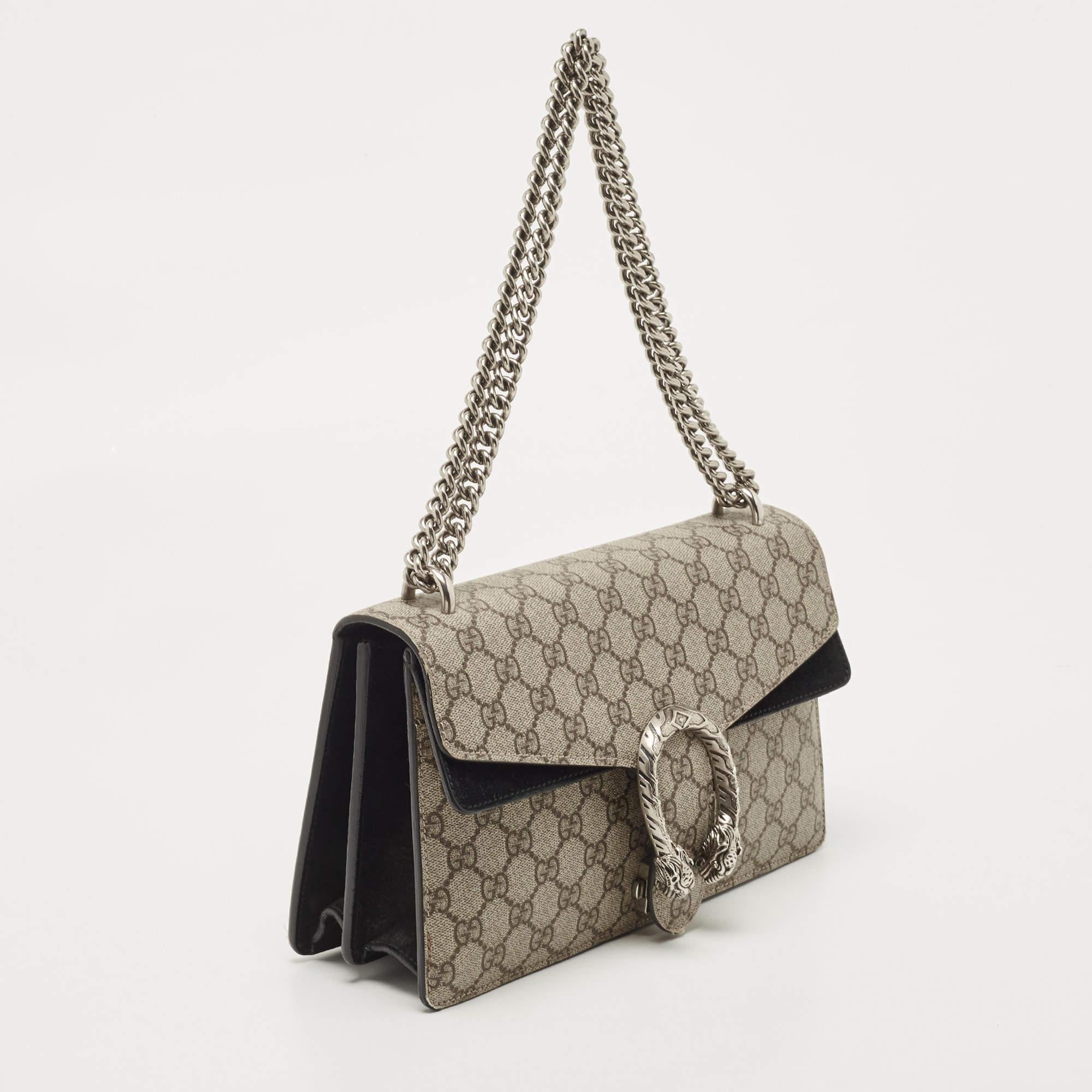 Women's Gucci Beige GG Supreme Canvas and Suede Small Dionysus Shoulder Bag