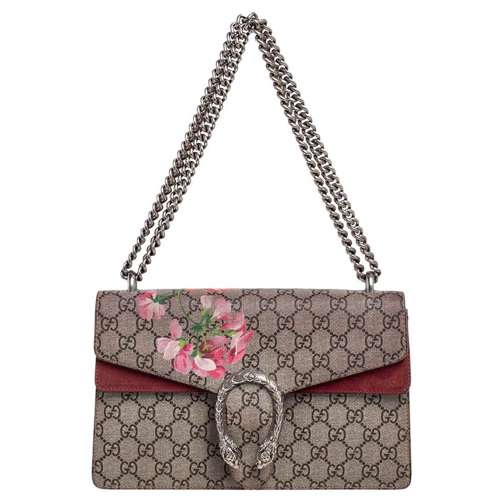 Gucci Beige GG Supreme Canvas and Suede Small Dionysus Shoulder Bag