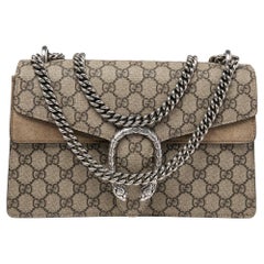 Gucci Beige GG Supreme Canvas and Suede Small Dionysus Shoulder Bag