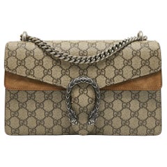 Gucci Beige GG Supreme Canvas and Suede Small Dionysus Shoulder Bag