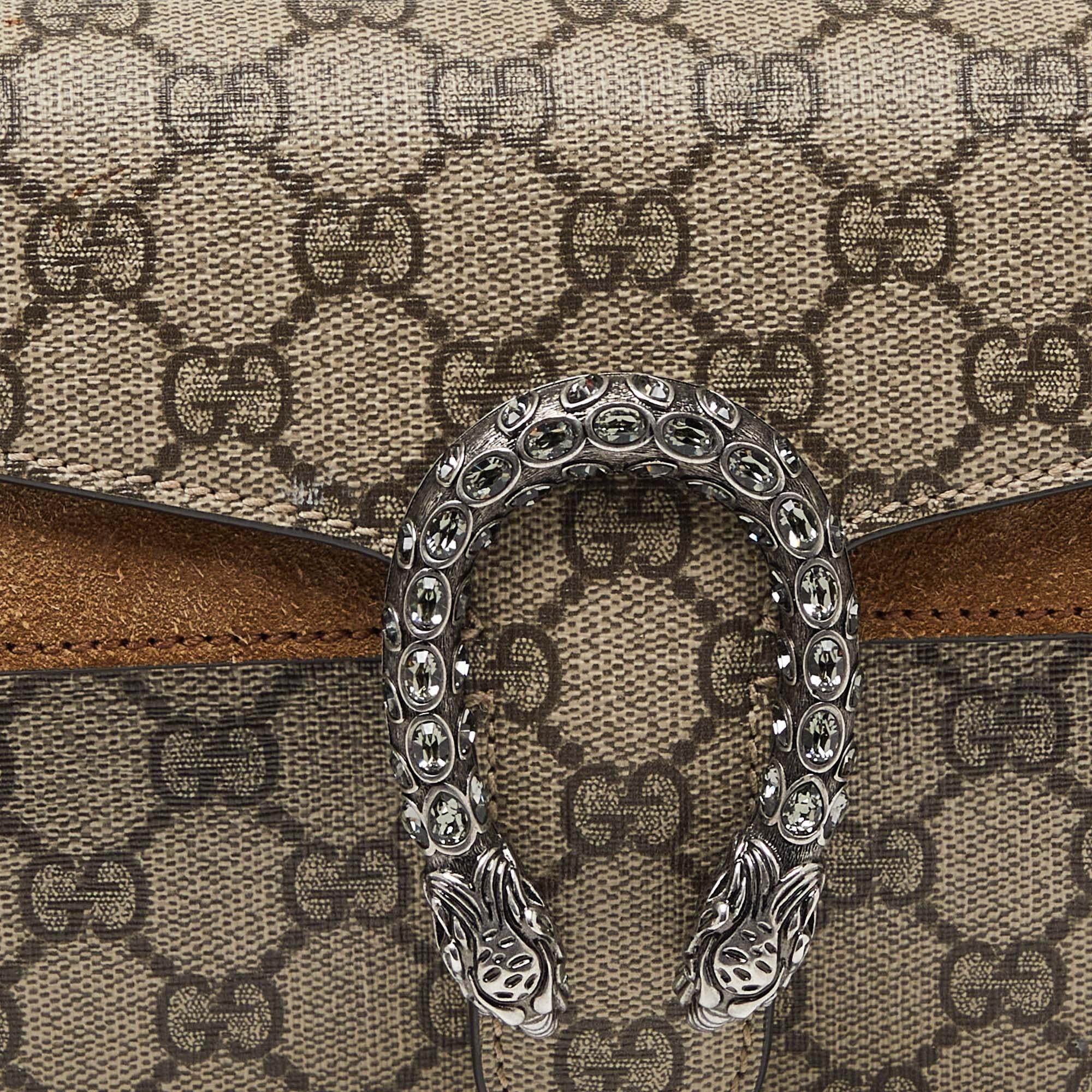 Gucci Beige GG Supreme Canvas and Suede Small Rectangular Dionysus Shoulder Bag en vente 6