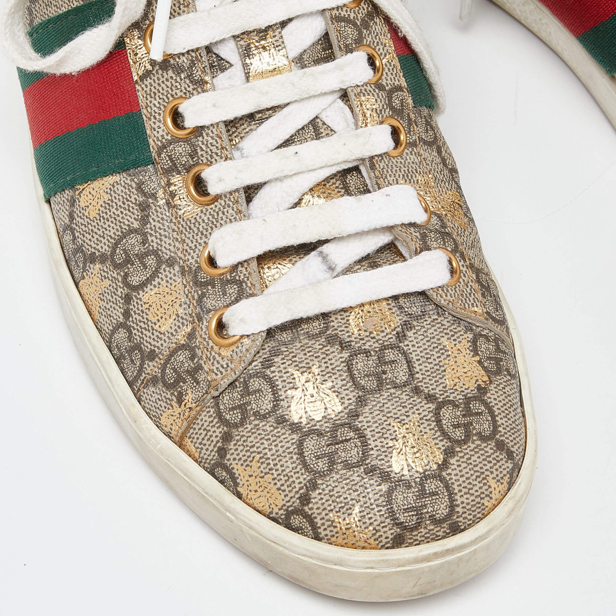 Gucci Beige GG Supreme Canvas Bee Print Ace Low Top Sneakers Size 39 1