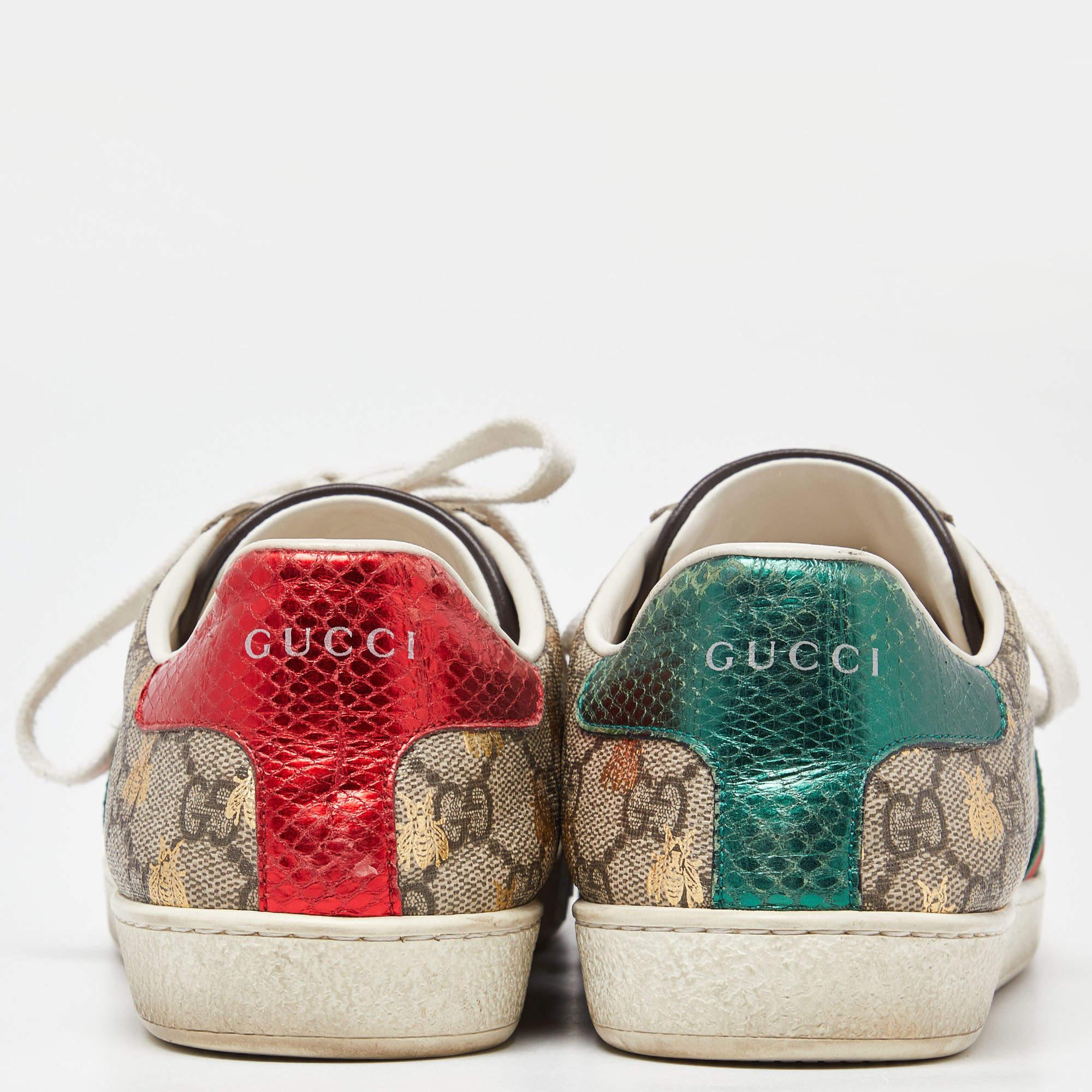 Gucci Beige GG Supreme Canvas Bee Print Ace Low Top Sneakers Size 39 2
