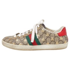 Gucci Beige GG Supreme Canvas Bee Print Ace Low Top Sneakers Size 39