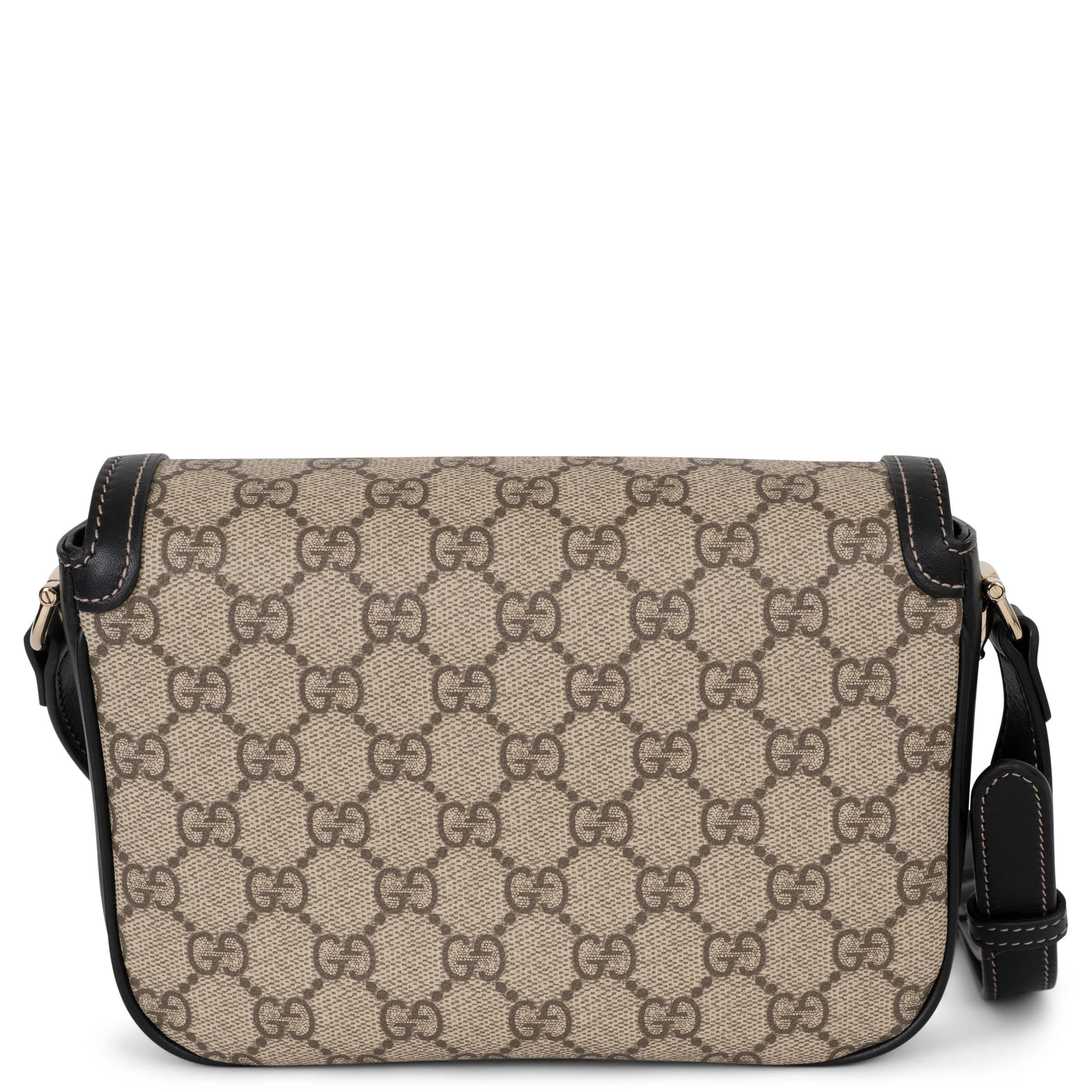 Gris Sac à main GG beige en toile GG Supreme et cuir noir HORSEBIT 1955 SOFT SMALL en vente