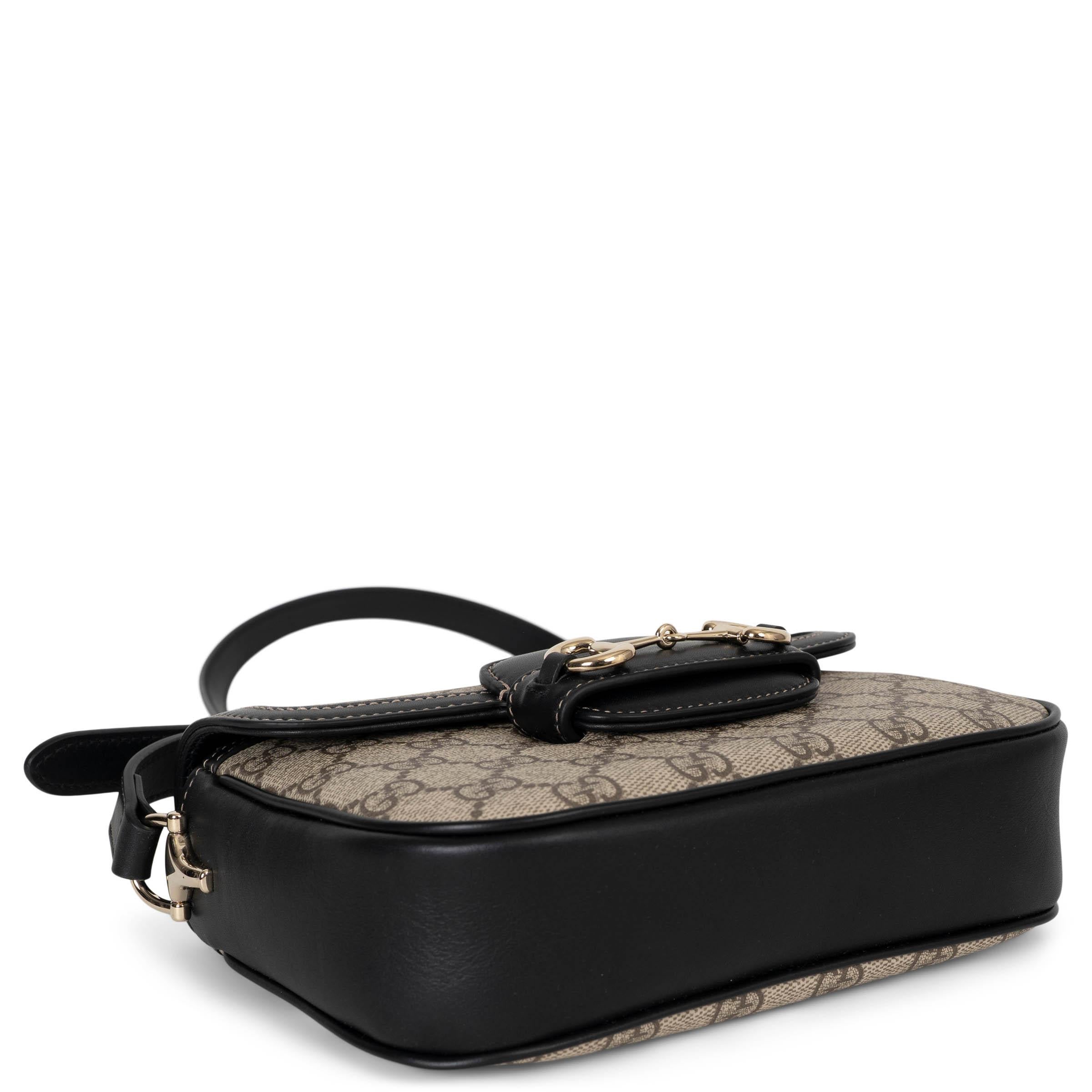 Sac à main GG beige en toile GG Supreme et cuir noir HORSEBIT 1955 SOFT SMALL Excellent état - En vente à Zürich, CH