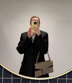 Gucci Beige GG Supreme Canvas & Black Suede Medium Dionysus