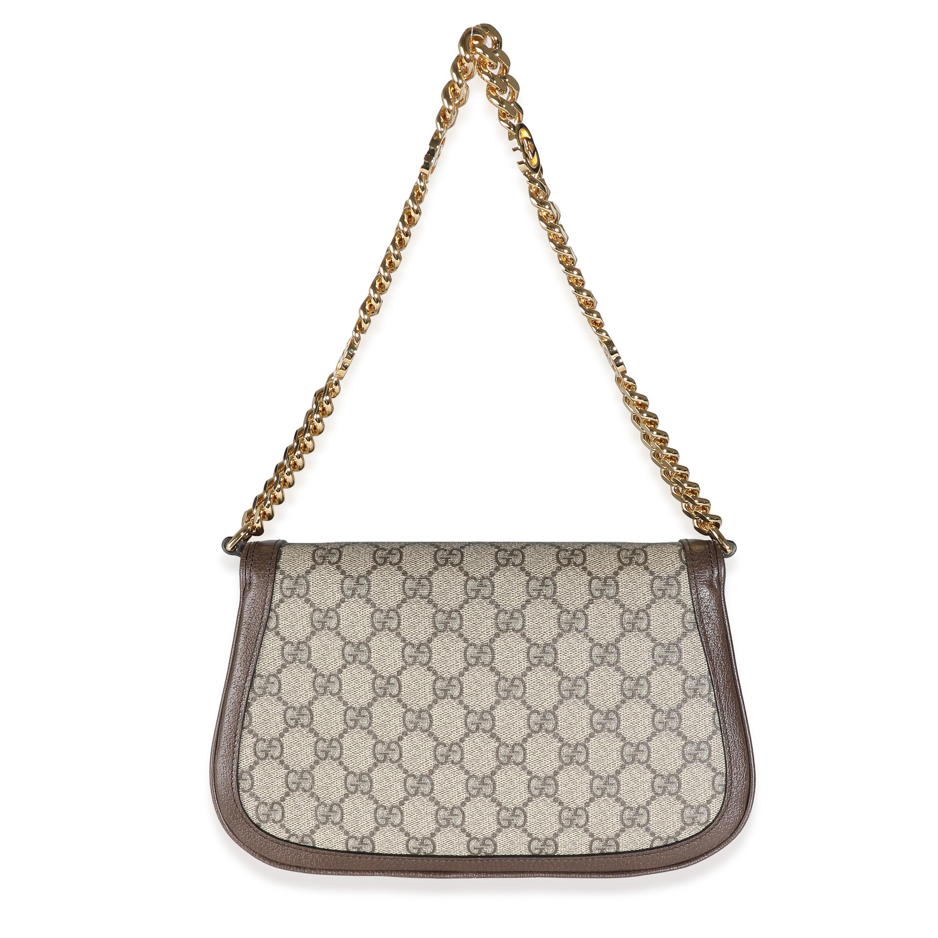 Listing Title: Gucci Beige GG Supreme Canvas Blondie Shoulder Bag
SKU: 139019
MSRP: 3100.00 USD
Condition: Pre-owned 
Condition Description: The green and red Gucci Web was created in 1964 and has since been considered a recognizable signature of