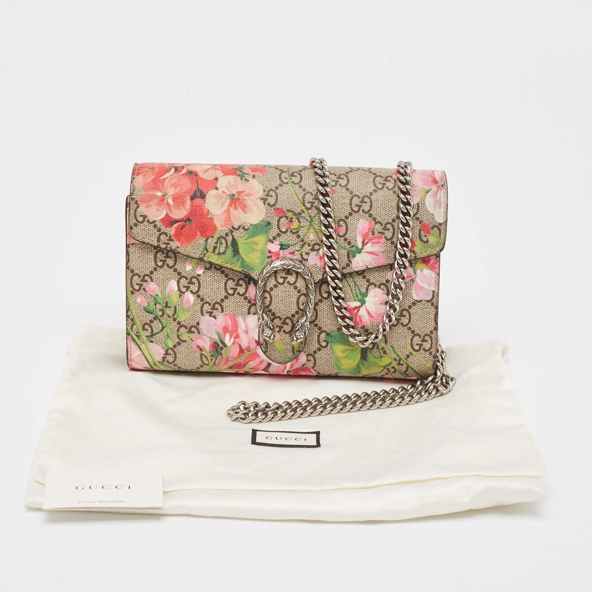 Gucci Beige GG Supreme Canvas Blooms Dionysus Wallet On Chain For Sale 3