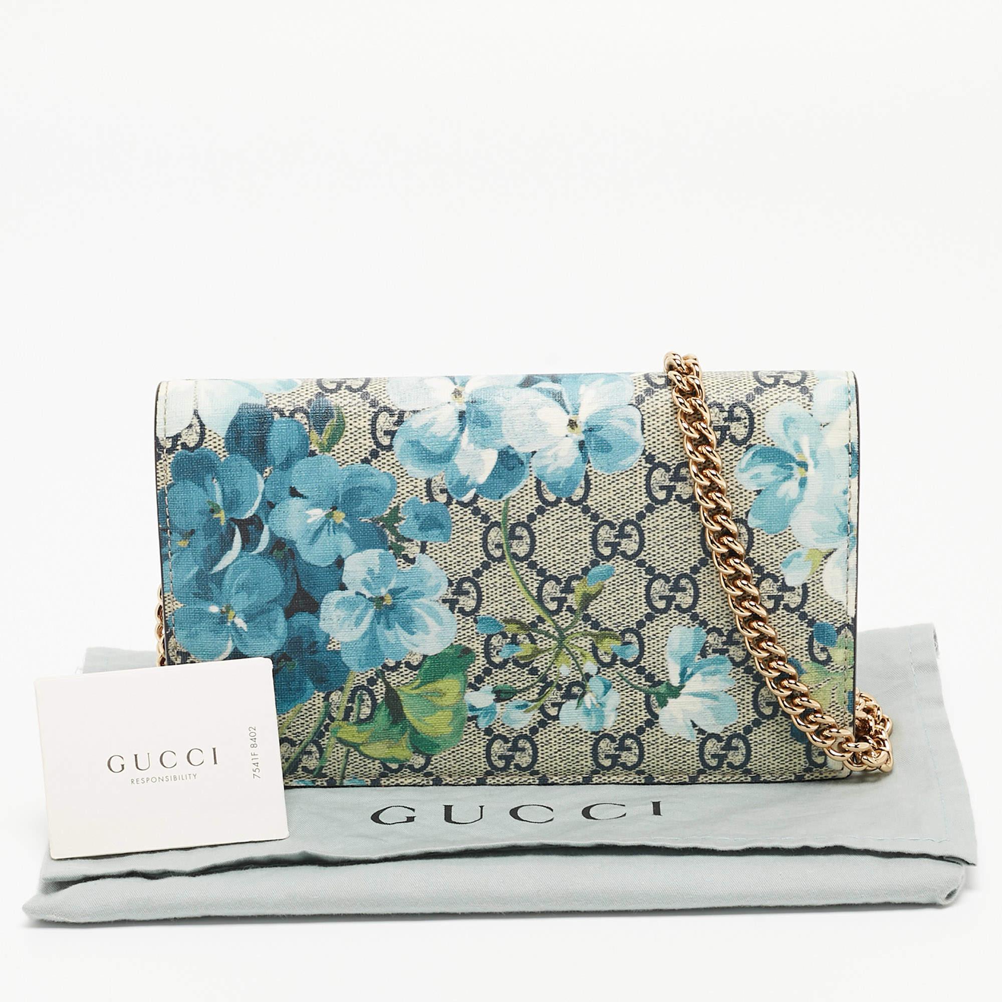 Gucci Beige GG Supreme Canvas Blooms Wallet On Chain 10