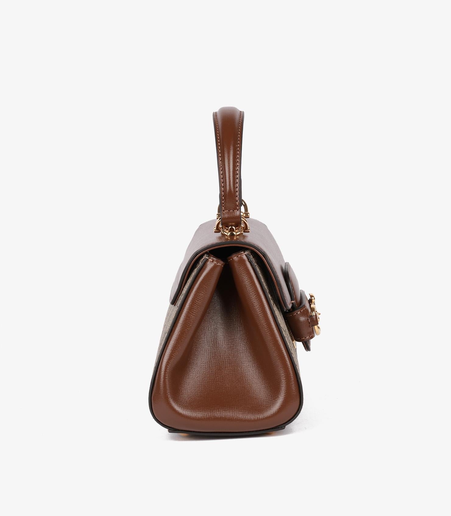 Women's Gucci Beige GG Supreme Canvas & Brown Calfskin Leather Mini Horsebit 1955 Bag