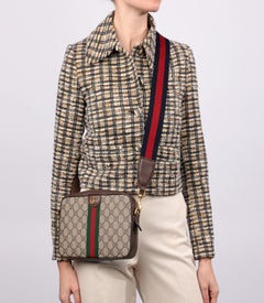 Gucci Beige GG Supreme Canvas, Brown Leather, Green & Red Web Ophodia GG Shoulde