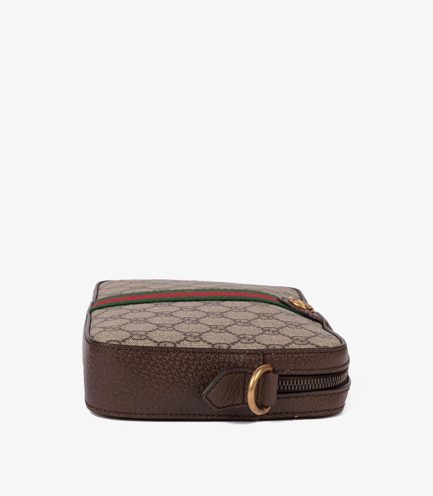 Women's Gucci Beige GG Supreme Canvas, Brown Leather, Green & Red Web Ophodia GG Shoulde