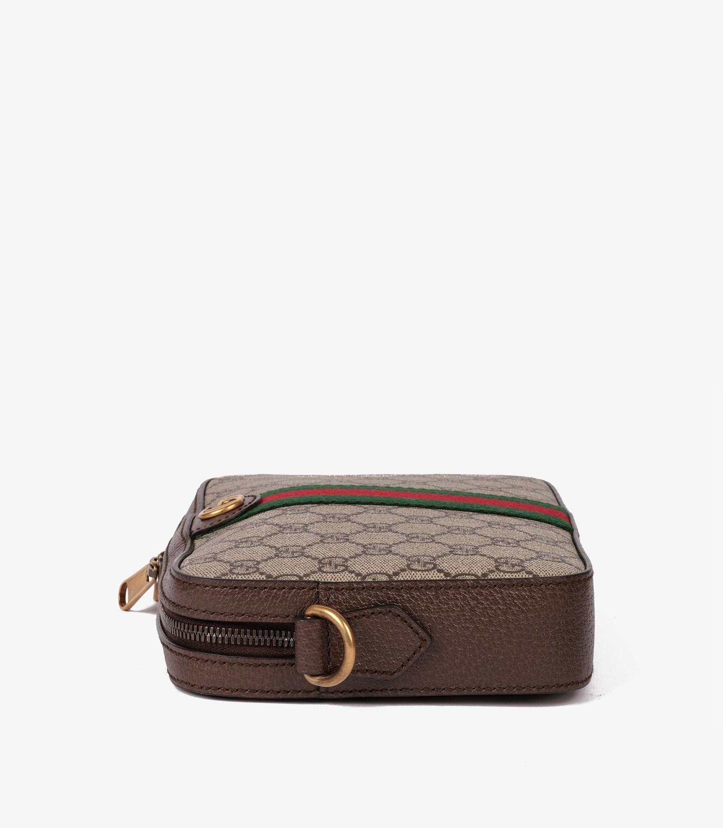 Gucci Beige GG Supreme Canvas, Brown Leather, Green & Red Web Ophodia GG Shoulde 1