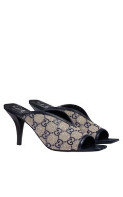 Gucci Beige GG Supreme Canvas Crystal Embellishment Mules 37