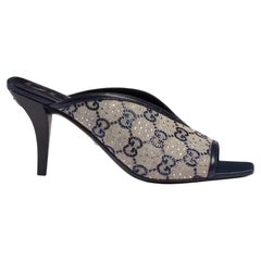 Gucci Beige GG Supreme Canvas Crystal Embellishment Mules 37