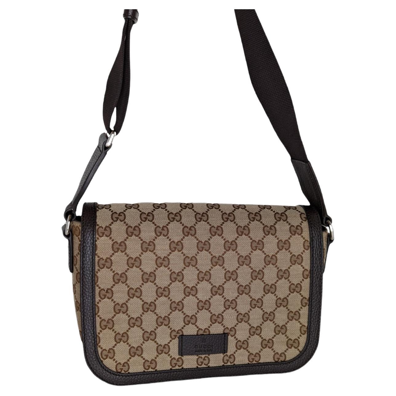 Gucci Beige/Brown GG Canvas and Leather Messenger Bag at 1stDibs