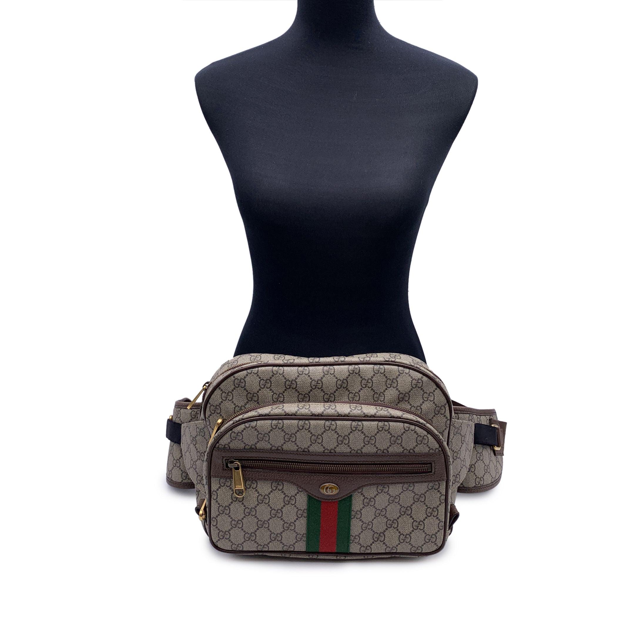 Gucci Beige GG Supreme Canvas Leather Ophidia Large Waist Bag Bon état - En vente à Rome, Rome