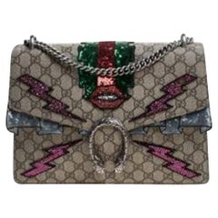 Gucci Beige GG Supreme Canvas Medium Sequin/Crystal Dionysus Shoulder Bag