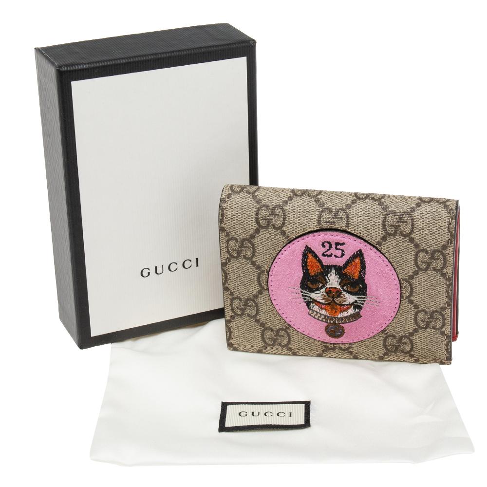 Gucci Beige GG Supreme Canvas Mystic Cat Compact Wallet 5