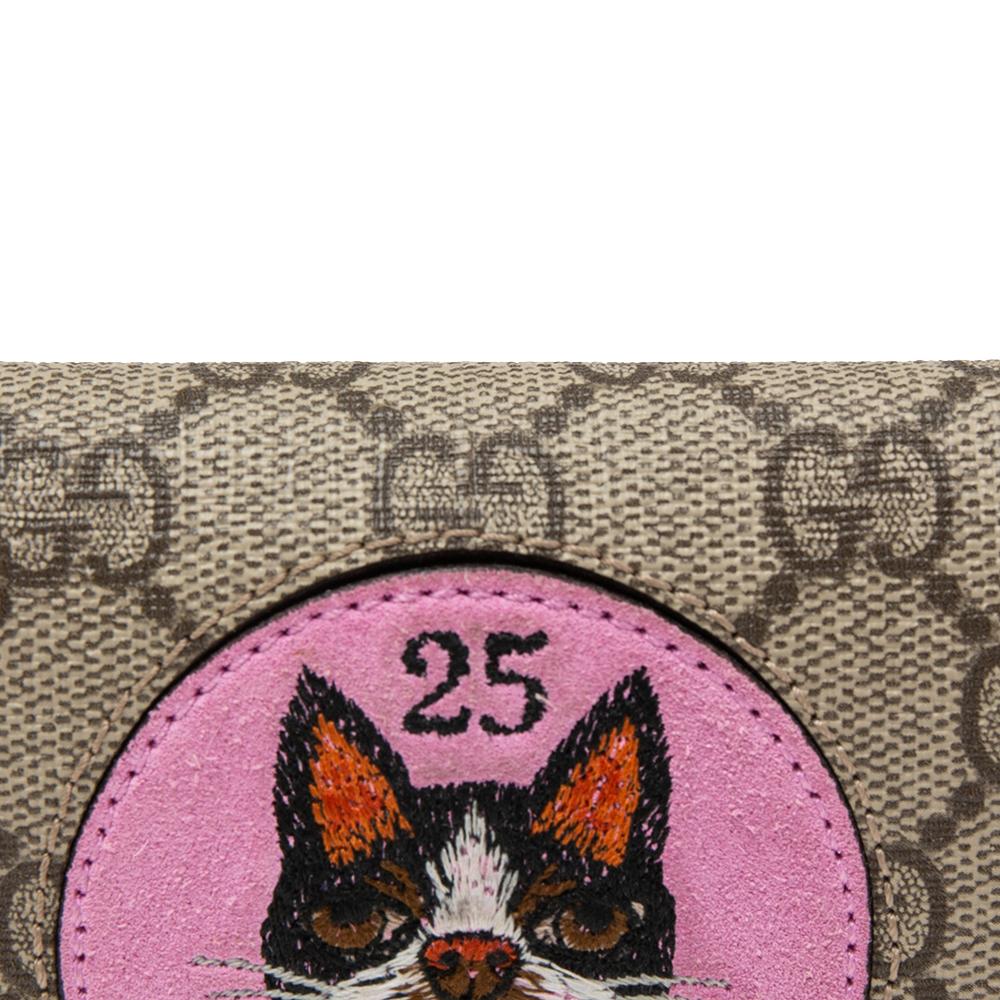 Gucci Beige GG Supreme Canvas Mystic Cat Compact Wallet 1