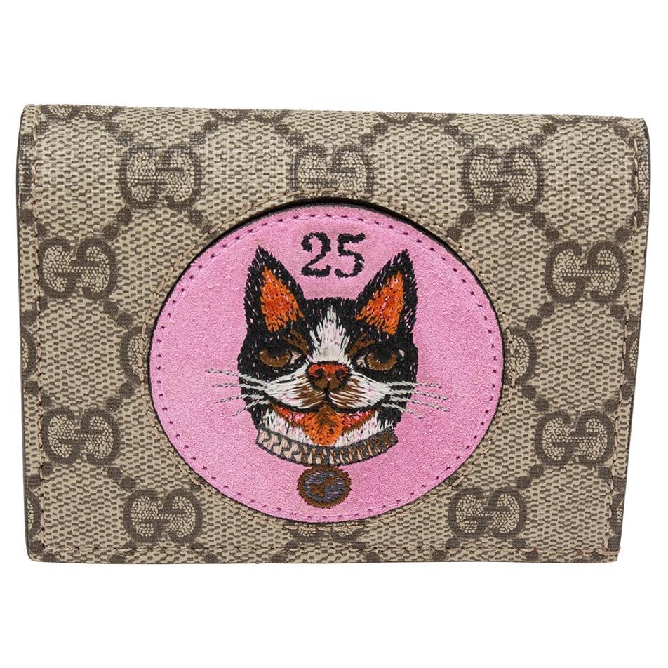 Gucci Beige GG Supreme Canvas Mystic Cat Compact Wallet