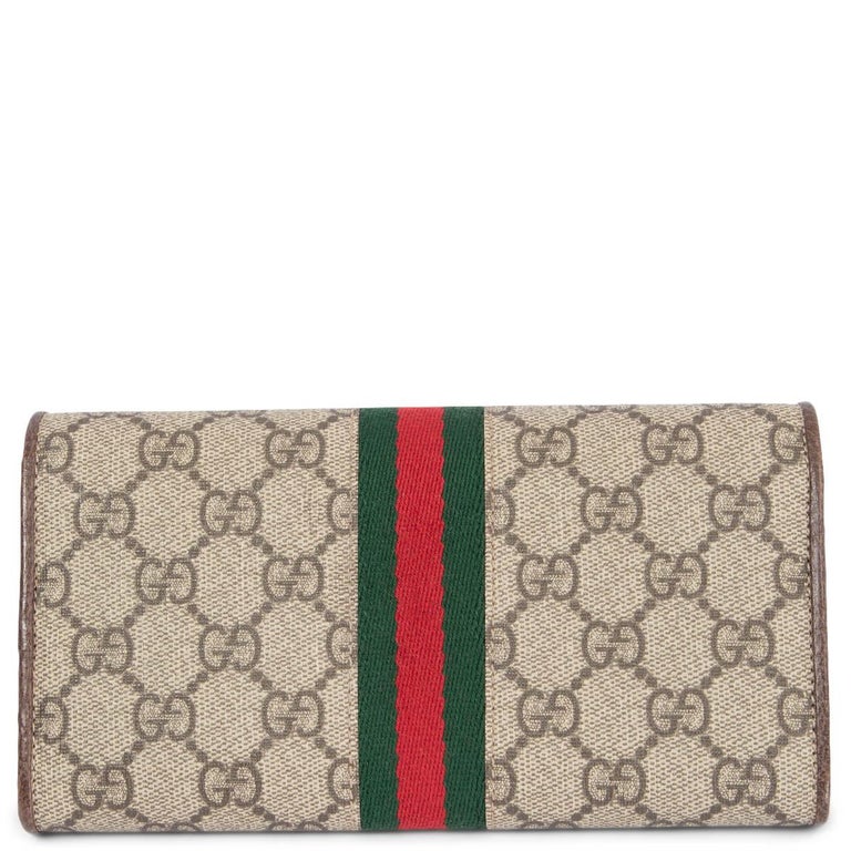 Gucci Brown GG Supreme Zip Around Long Wallet Beige Cloth Cloth