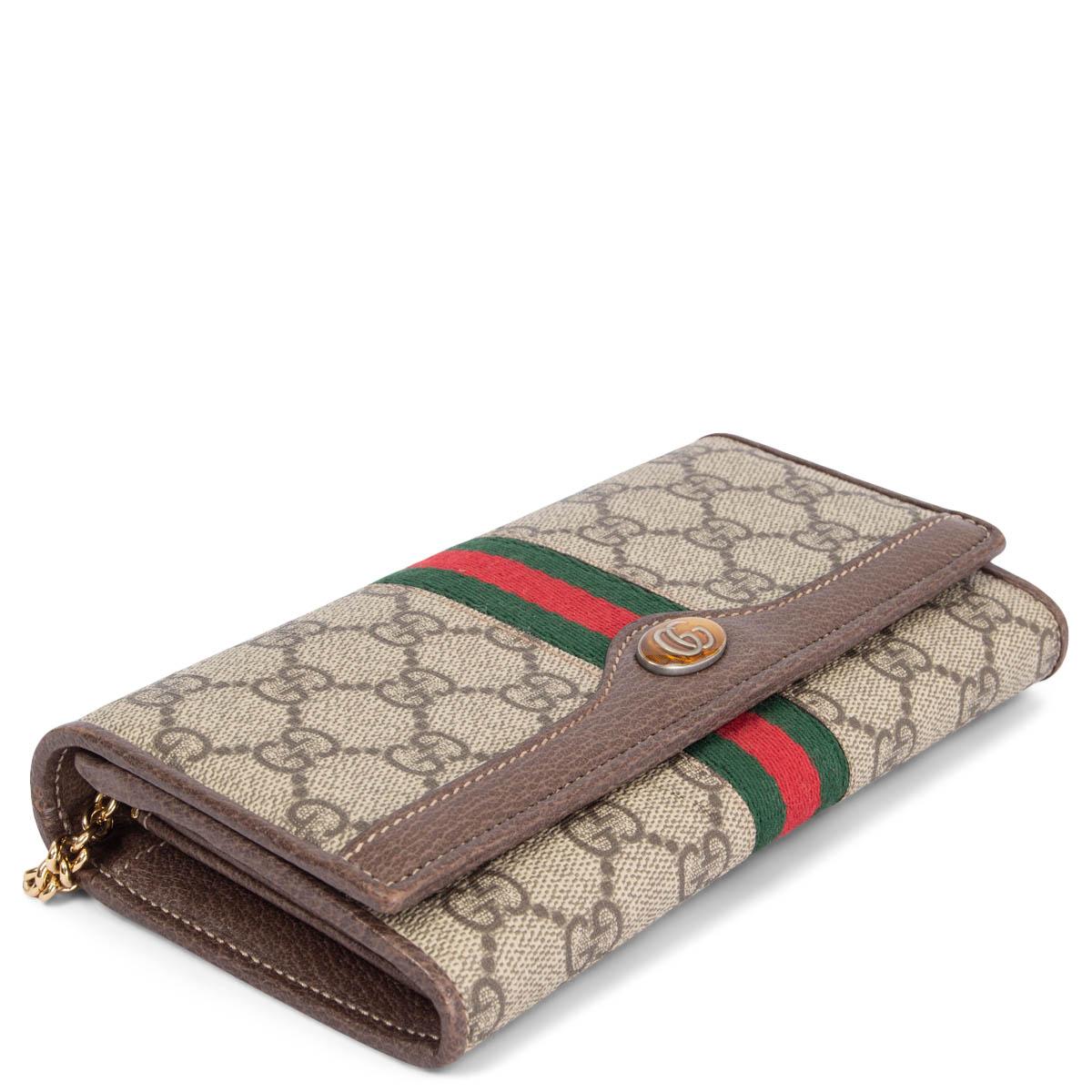 GUCCI beige GG Supreme Canvas OPHIDIA CHAIN WALLET Bag WOC 1