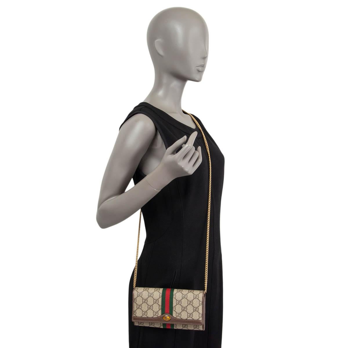 GUCCI beige GG Supreme Canvas OPHIDIA CHAIN WALLET Bag WOC 3